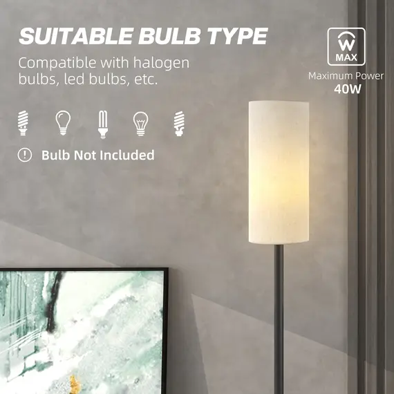 Buy Floor Lamp for Living Room, Modern Standing Lamp with Linen Shade & Foot Switch, Minimalist Tall Pole Lampshade for Bedroom, Office, White, 7 image