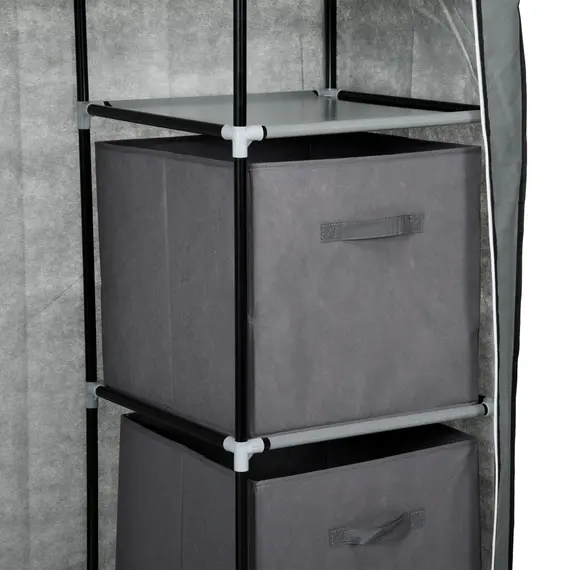 Buy Fabric Wardrobe, Portable Wardrobe, Clothes Storage Unit with 5 Compartments, Hanging Rail and 2 Fabric Drawers, 102 x 42.5 x 162.5cm, Dark Grey, 7 image