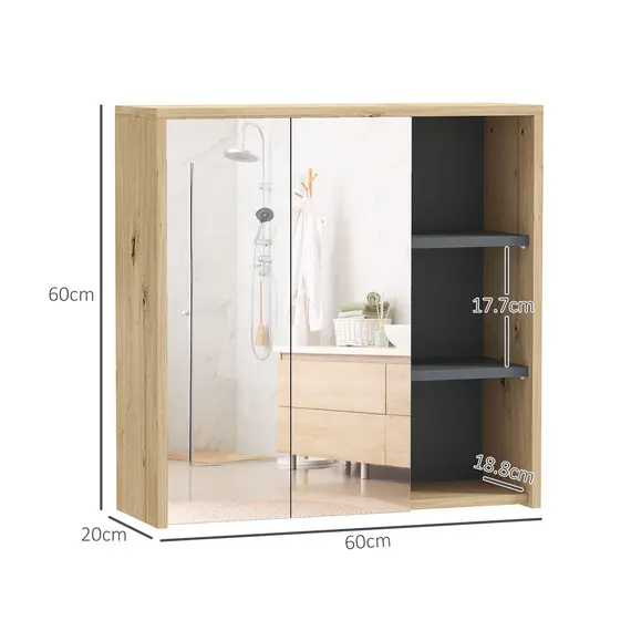 Buy Five-Shelf Mirrored Bathroom Cabinet - Wood-Effect, 3 image