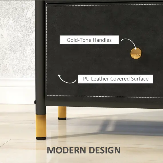 Buy Faux Leather Front Chest of Three Drawers - Black, 5 image