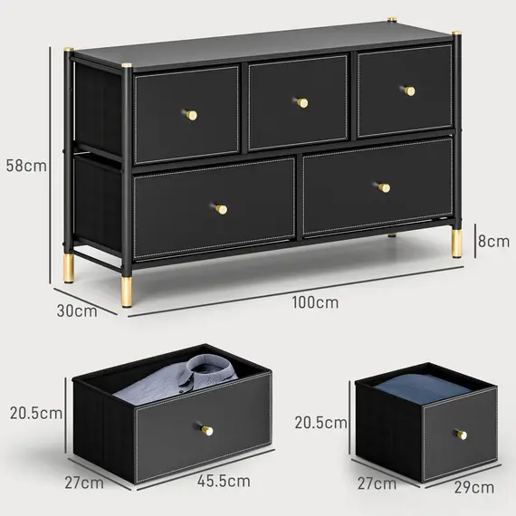 Buy Faux Leather Front Chest of Drawers - Black, 3 image