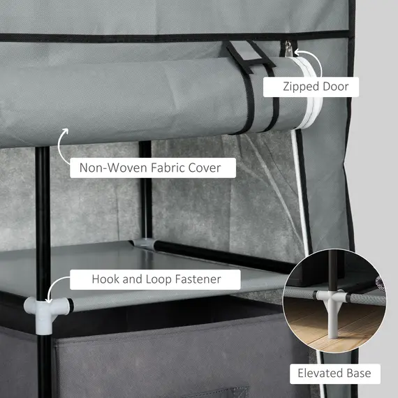 Buy Fabric Wardrobe, Portable Wardrobe, Clothes Storage Unit with 5 Compartments, Hanging Rail and 2 Fabric Drawers, 102 x 42.5 x 162.5cm, Dark Grey, 5 image