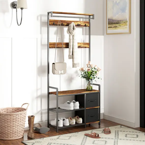 Buy Industrial-Style Multi-Use Hallway Tree - Brown/Black, 2 image
