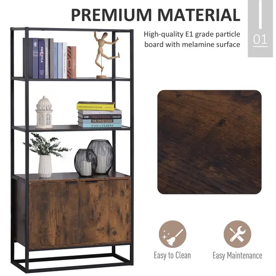 Buy Industrial Bookshelf, Storage Shelf, Large Bookcase with 3 Open Shelves, Multifunctional Rack for Living Room, Office, Rustic Brown and Black, 4 image