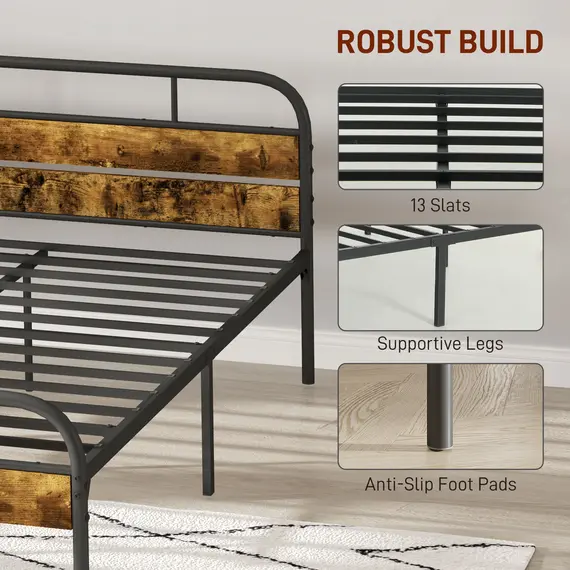 Buy Industrial-Style Double Bed Frame - Black/Brown, 5 image