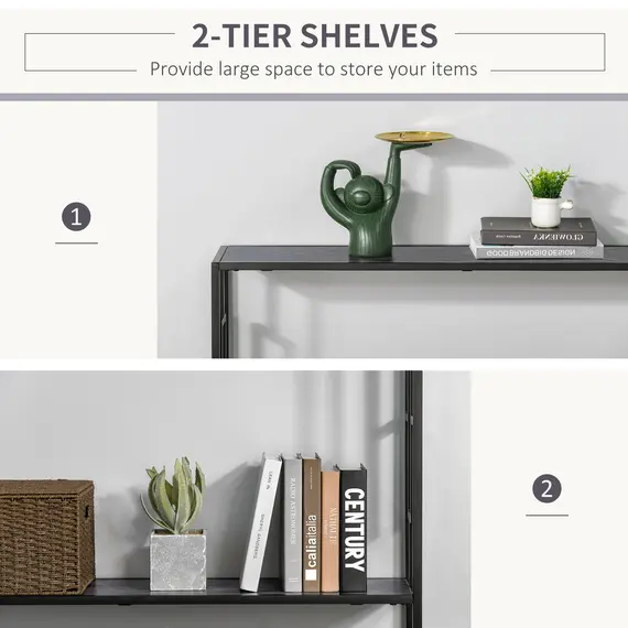 Buy Industrial Console Table with Storage Shelf, Narrow Hallway Dressing Desk with Metal Frame for Living Room, Bedroom, Grey and Black, 5 image