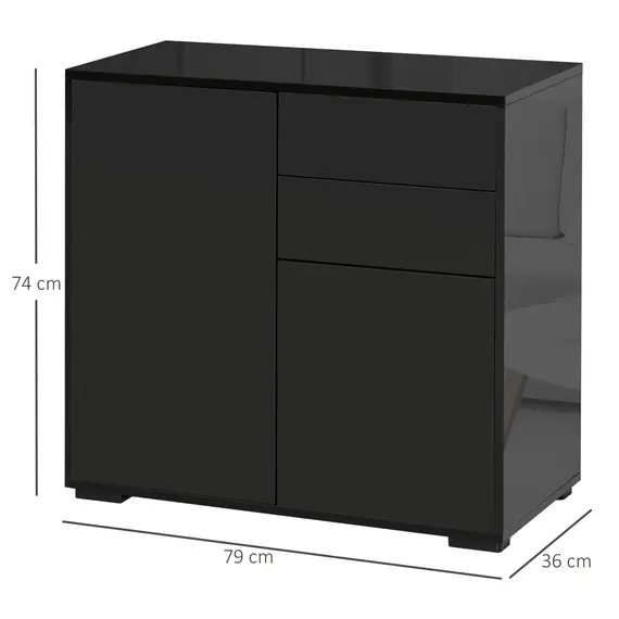 Buy High Gloss Frame Sideboard, Push-Open Design with 2 Drawers for Living Room, Bedroom, 74H x 79W x 36Dcm, Black, 3 image