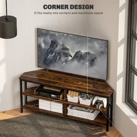 Buy Industrial-Style Corner TV Unit - Black/Brown, 4 image