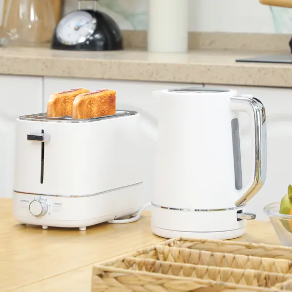 Buy Kettle and Toaster Set, 1.7L 3000W Fast Boil Kettle & 2 Slice Toaster Kitchen Set with 6 Level Browning Controls, Defrost, Reheat, White, 2 image