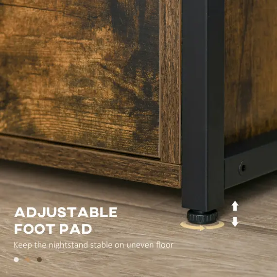 Buy Industrial Side Table Set of 2, Sofa Table with Drawer, Bedside Cabinet with Storage Shelf, Slim Nightstand for Living Room, Bedroom, Rustic Brown, 6 image