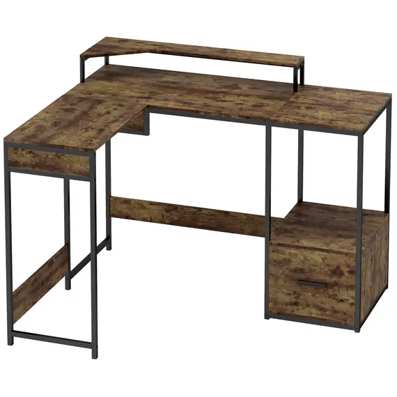 Buy Industrial 'L' Shaped Multi-Work Desk - Brown