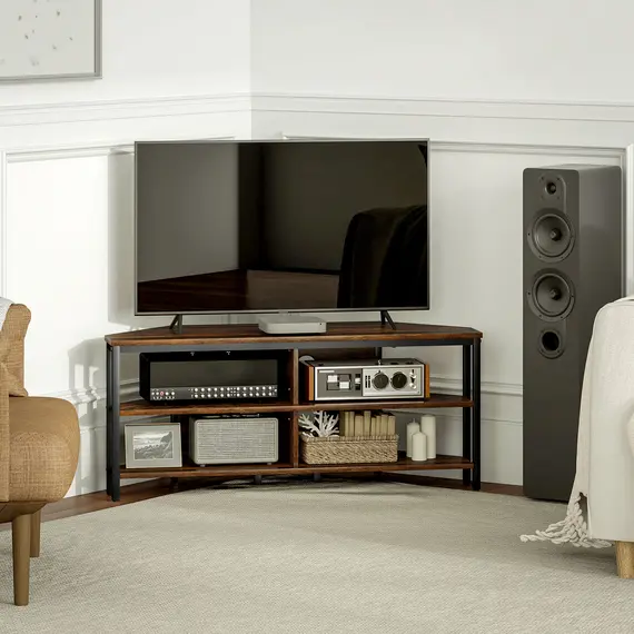 Buy Industrial-Style Corner TV Unit - Black/Brown, 9 image