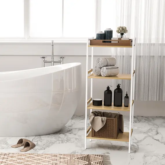 Buy Four-Tier Bamboo Adjustable Shelf Storage Unit, 2 image