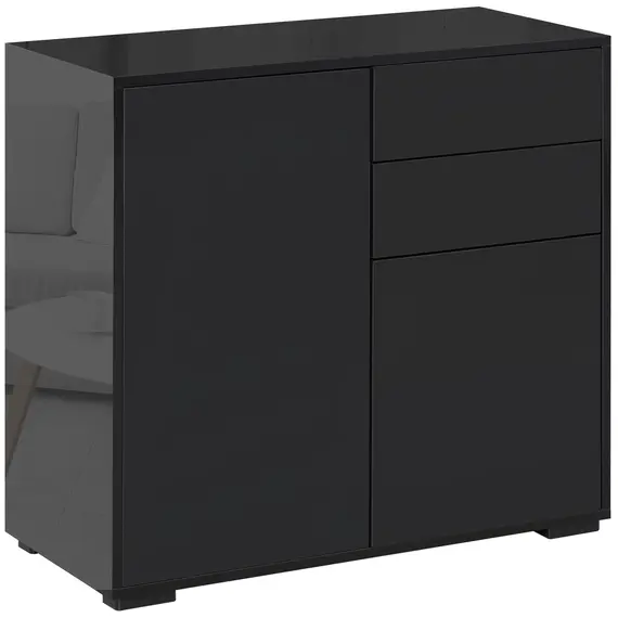 Buy High Gloss Frame Sideboard, Push-Open Design with 2 Drawers for Living Room, Bedroom, 74H x 79W x 36Dcm, Black