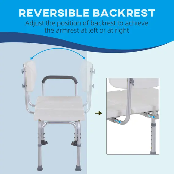 Buy Height Adjustable Shower Chair, Non Slip Bath Transfer Bench for Elderly, Disabled with Armrest and Backrest, 300 lbs Capacity, White, 6 image