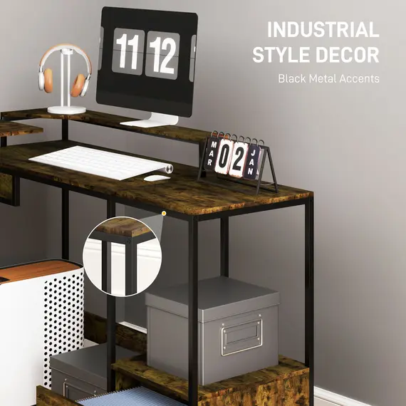 Buy Industrial 'L' Shaped Multi-Work Desk - Brown, 6 image