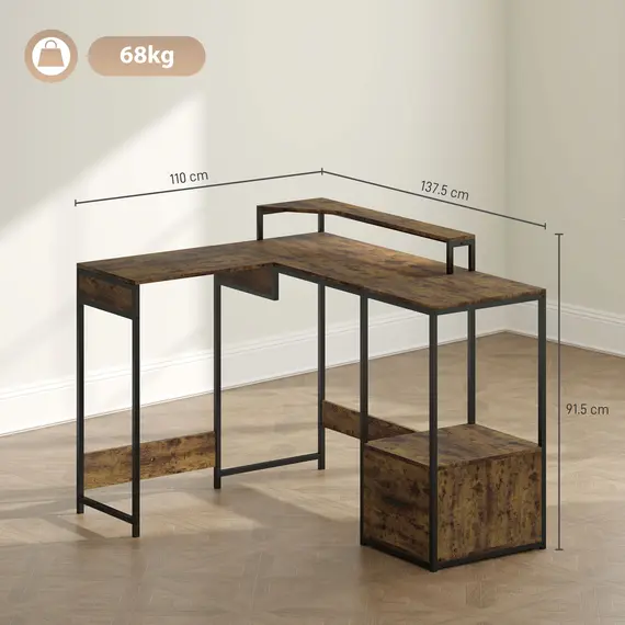 Buy Industrial 'L' Shaped Multi-Work Desk - Brown, 3 image