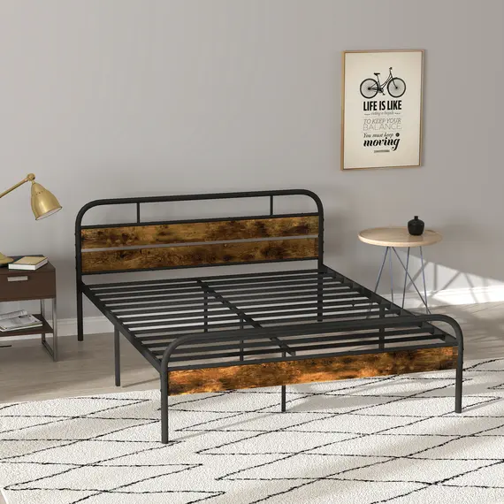 Buy Industrial-Style King Bed Frame - Black/Brown, 9 image