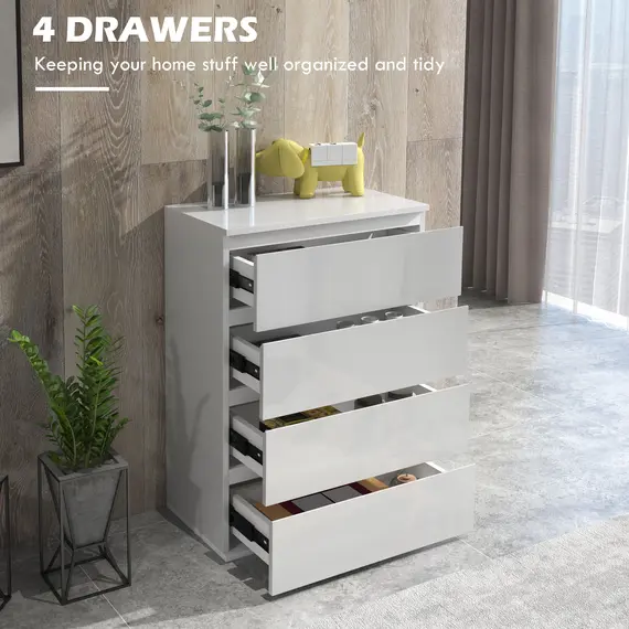 Buy High Gloss Chest of Drawers, 4-Drawer Storage Cabinets, Modern Dresser for Bedroom, White, 4 image