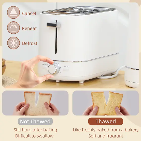 Buy Kettle and Toaster Set, 1.7L 3000W Fast Boil Kettle & 2 Slice Toaster Kitchen Set with 6 Level Browning Controls, Defrost, Reheat, White, 5 image