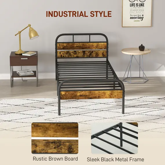 Buy Industrial-Style Single Bed Frame - Black/Brown, 4 image