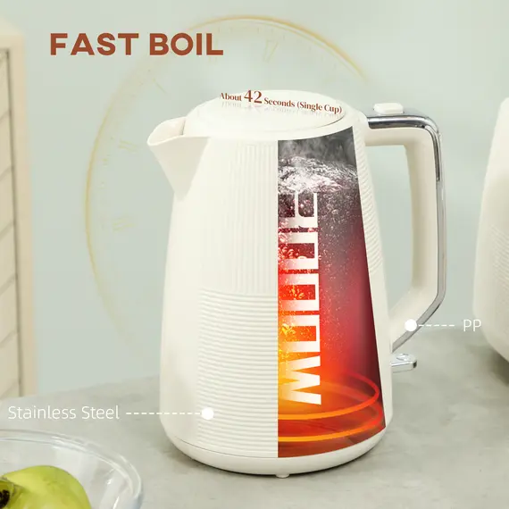 Buy Kettle and Toaster Set, 1.7L 3000W Fast Boil Kettle & 2 Slice Toaster Kitchen Set with 7 Level Browning Controls, Defrost, Reheat, Boil-dry Protection, Cream White, 4 image