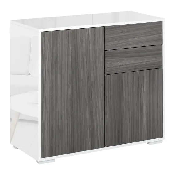 Buy High Gloss Frame Sideboard, Side Cabinet, Push-Open Design with 2 Drawer for Living Room, Bedroom, Grey