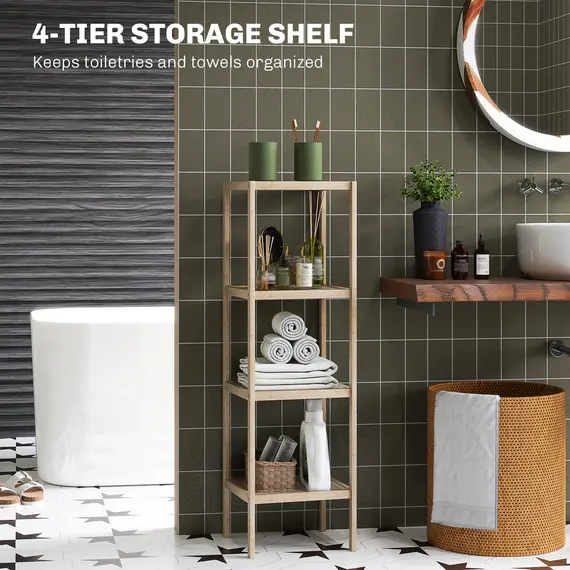 Buy Four-Tier Bamboo Bathroom Shelf - Natural Finish, 4 image