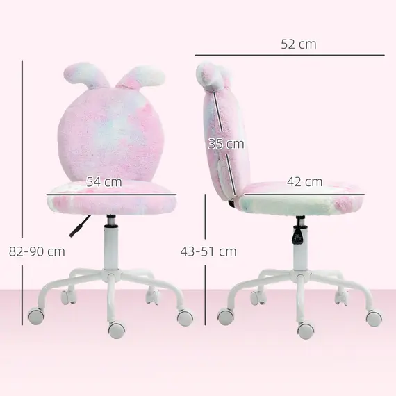 Buy Fuzzy Office Chair with Bunny Ears, Faux Fur Swivel Desk Chair, Armless Makeup Vanity Chair with Adjustable Height for Bedroom, Study Room, Colourful, 3 image