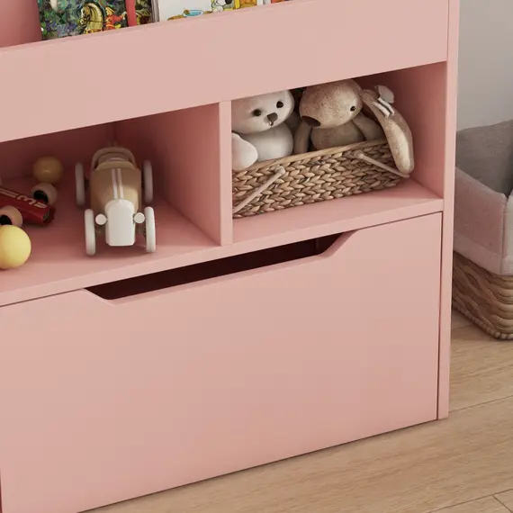 Buy Kids Bookshelf, Toy Organiser, with Storage Drawer, Wheels - Pink, 8 image