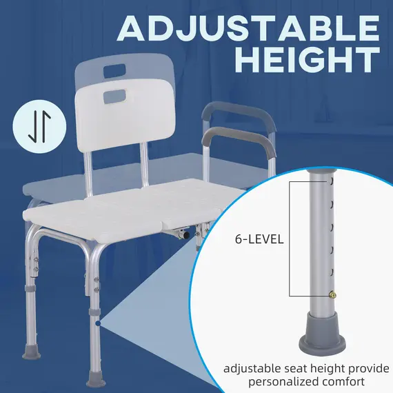 Buy Height Adjustable Shower Chair, Non Slip Bath Transfer Bench for Elderly, Disabled with Armrest and Backrest, 300 lbs Capacity, White, 5 image