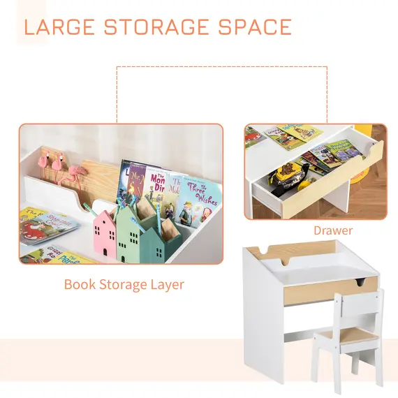Buy Kids Desk and Chair Set 2 Pieces Children Study Table with Storage Pull-Out Drawer Bookshelf for 3-6 Years Writing, Reading, Drawing, 5 image