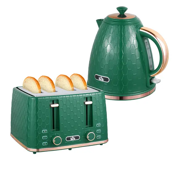 Buy Kettle and Toaster Set, 1.7L 3000W Fast Boil Jug Kettle with Auto Shut Off, 4 Slice Toaster with 7 Level Browning Controls & Crumb Tray, Green