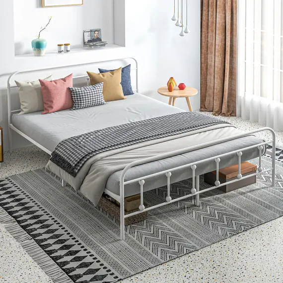 Buy King Size Minimalistic Metal Bed Frame - White, 9 image