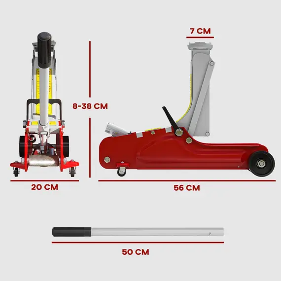 Buy Low Profile Jack, Hydraulic Racing Floor Jack, 8-38cm Lifting Range, 2.5 Ton Capacity, Red, 3 image