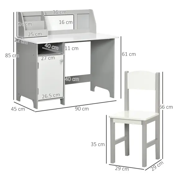 Buy Kids Table and Chair Set w/ Whiteboard - Grey, 3 image