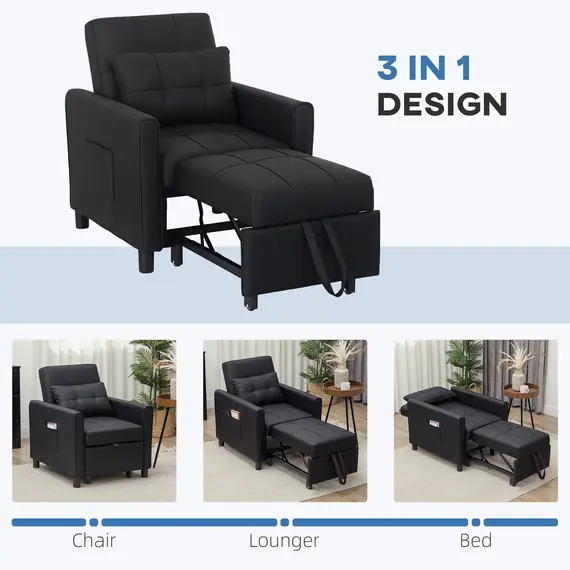 Buy Linen-Look Single Chair Bed - Black, 6 image