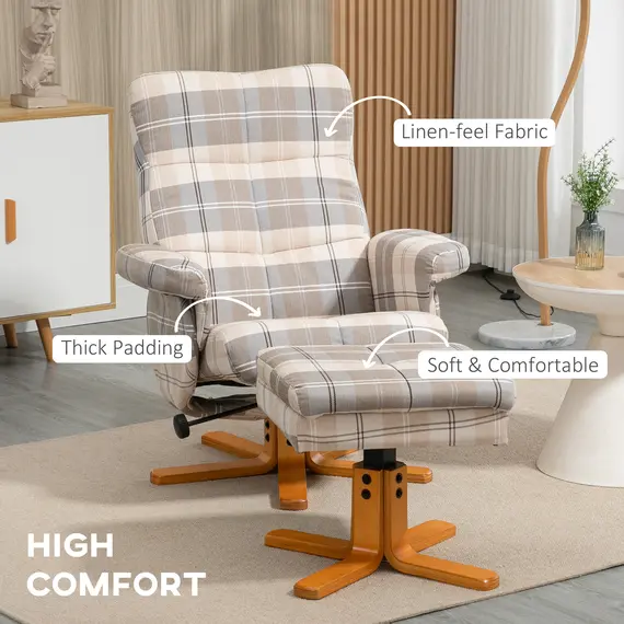 Buy Linen Swivel Recliner Chair with Footstool, Wooden Base and Storage for Living Room, Multicolour, 6 image