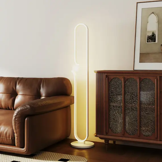 Buy LED Floor Lamp, Dimmable Floor Standing Lamp with Glass Night Light, Foot Switch for Living Room, Bedroom, Office, White, 9 image