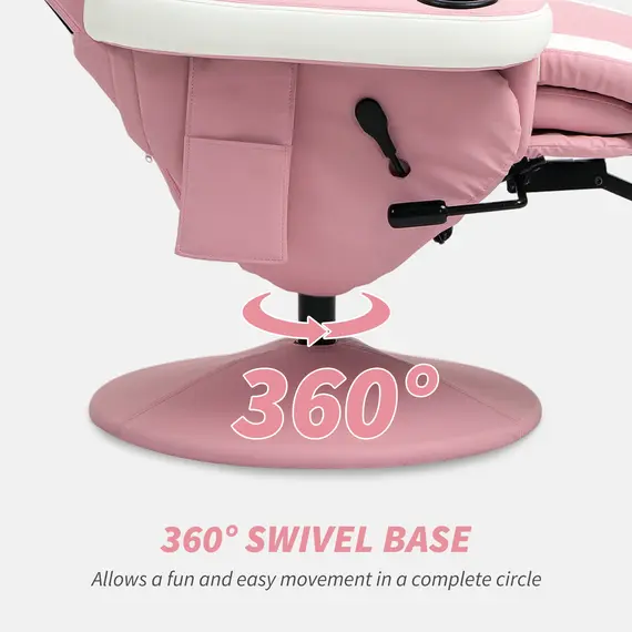 Buy Manual Recliner Armchair PU Leather Lounge Chair w Adjustable Leg Rest, 135° Reclining Function, 360° Swivel, Pink, 5 image