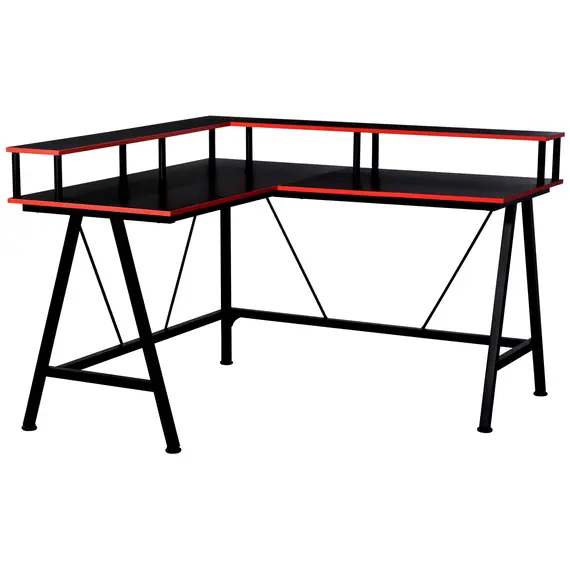 Buy L Shaped Gaming Desk, Corner Computer Desk with Monitor Stand for Home Office, 140 x 130 x 93cm, Black and Red, 9 image