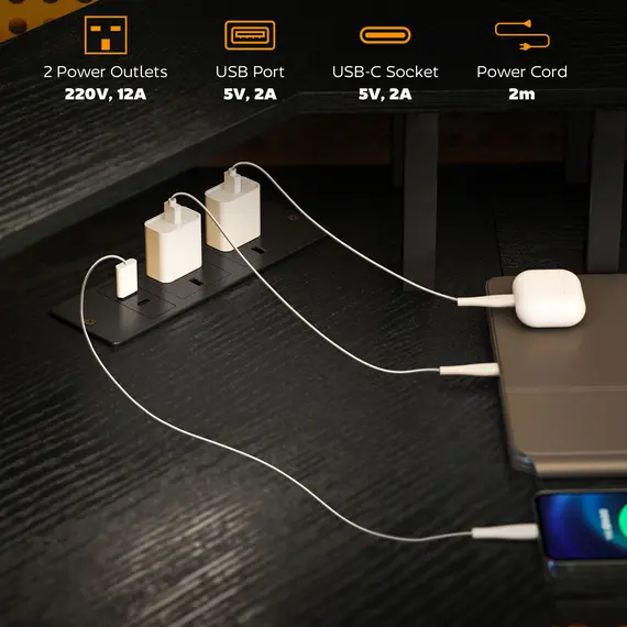 Buy 'L' Shaped Work Desk, with LED Lights - Black, 4 image