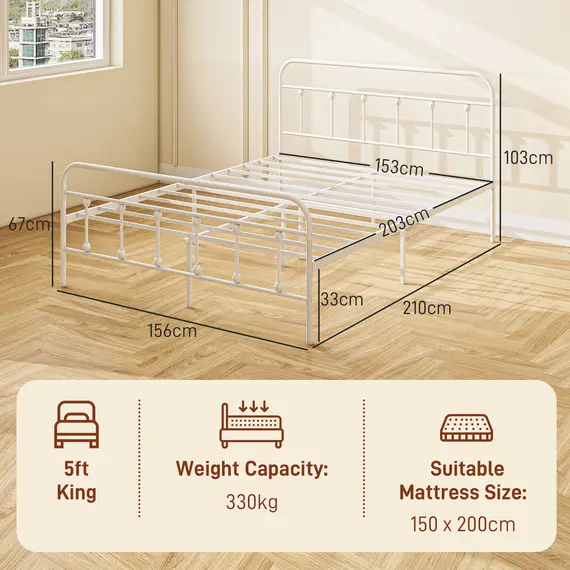 Buy King Size Minimalistic Metal Bed Frame - White, 3 image