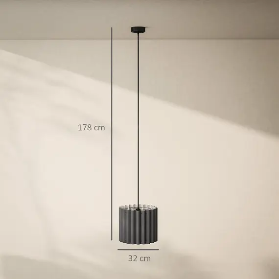 Buy Linen Pendant Light, Modern Wave Ceiling Light Shade, E27 Lampshade for Living Room, Bedroom, Kitchen, Hallway, Black, 3 image