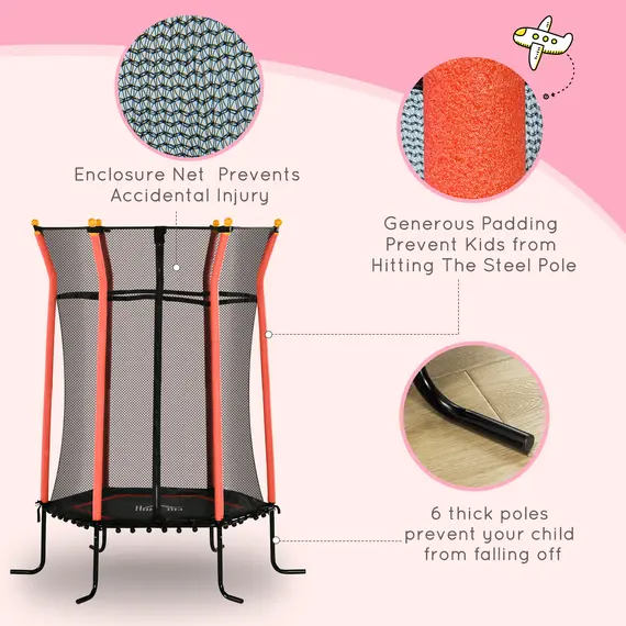 Buy Kids Trampoline Mini Bouncer with Enclosure Safety Net For Ages 3-10 Years - Red, 5 image