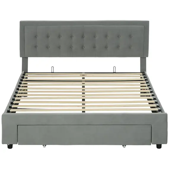 Buy King Size Ottoman Bed Frame, with Front Drawer - Grey