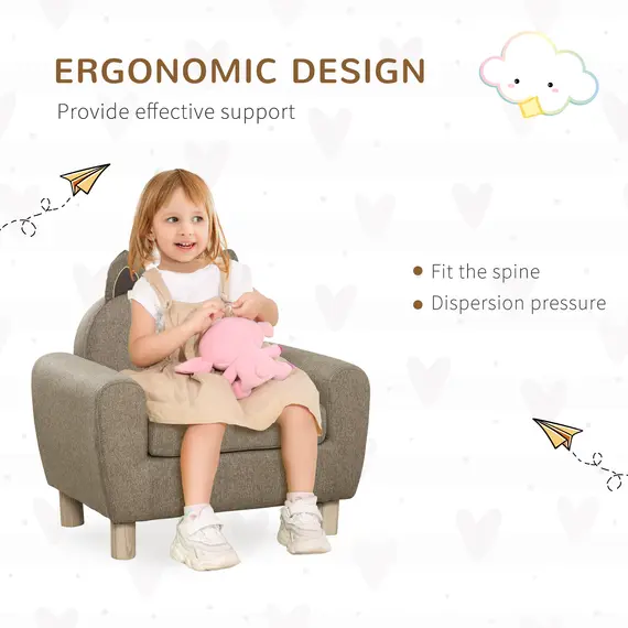 Buy Kids Sofa Toddler Chair Children Armchair for Preschool Bedroom Playroom with Ear Modeling Wood Brown, 5 image