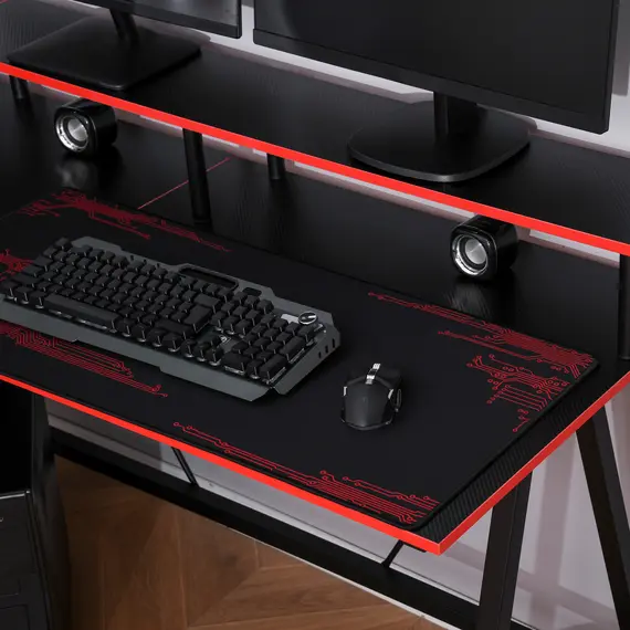 Buy L Shaped Gaming Desk, Corner Computer Desk with Monitor Stand for Home Office, 140 x 130 x 93cm, Black and Red, 8 image