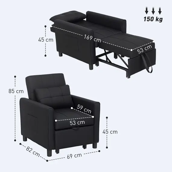 Buy Linen-Look Single Chair Bed - Black, 3 image