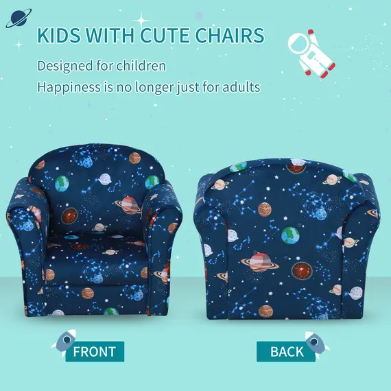 Buy Kids Planet-Themed Armchair, with Non-Slip Feet, Wooden Frame - Blue, 4 image